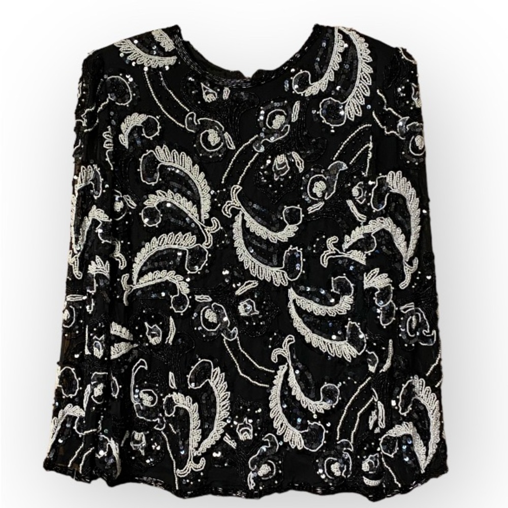 NWT Nite Line vintage Beaded Silk Blouse Shirt Top sz Medium Womens